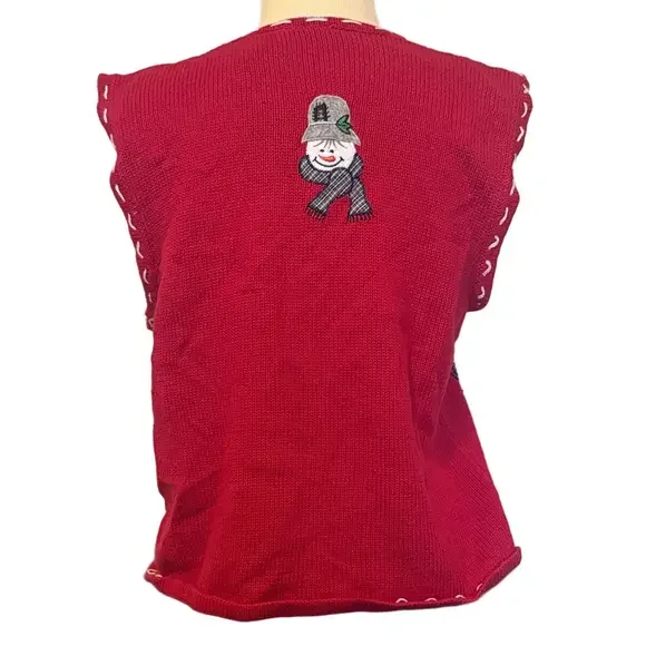 Bobbie Brooks Red Snowman Ugly Christmas Sweater Vest Women’s M Holiday Festive - Picture 2 of 3